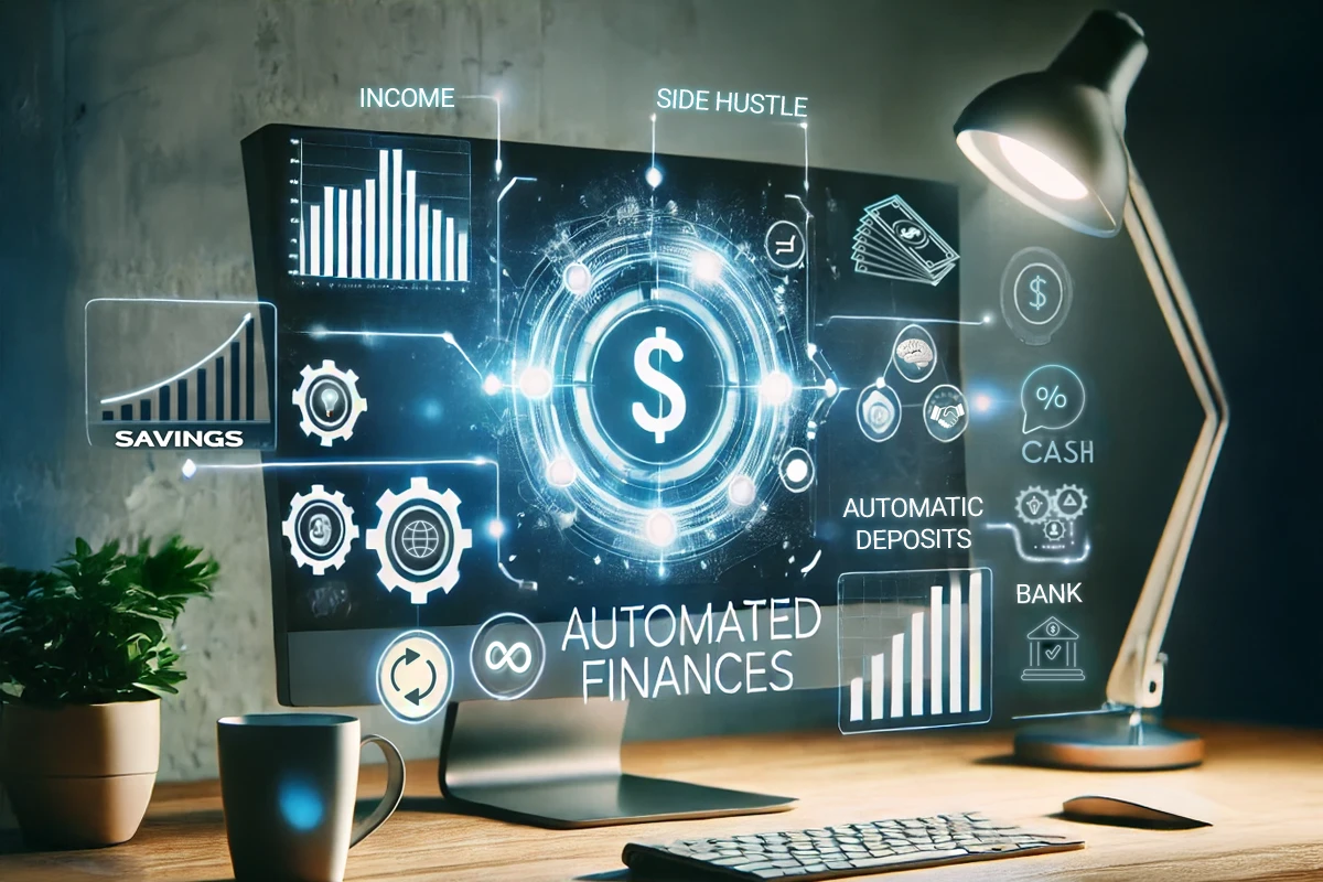 Graphic of automated finance technology on computer screen