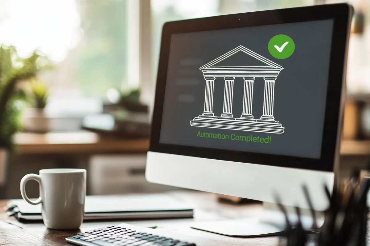 Computer screen displaying 'Automation Completed' with green checkmark.