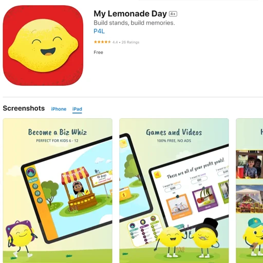 Screenshots of My Lemonade Day app for children