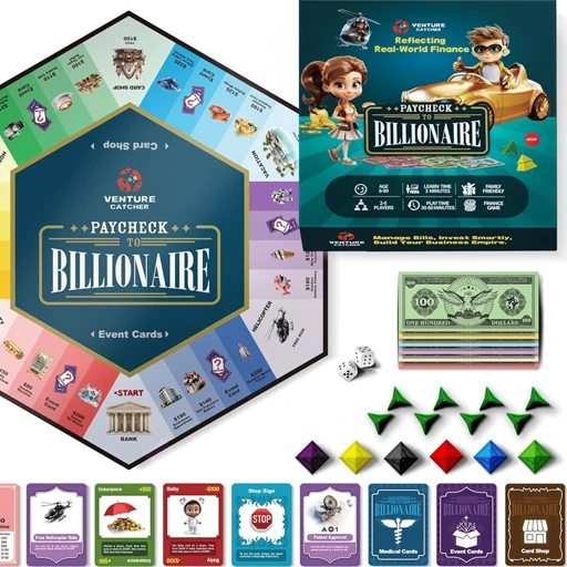 Paycheck Billionaire board game layout and components.