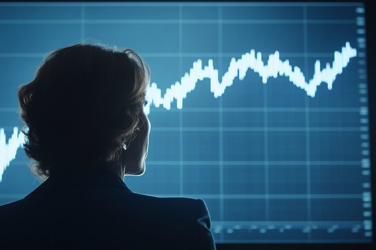 Silhouette of person analyzing financial graph on screen