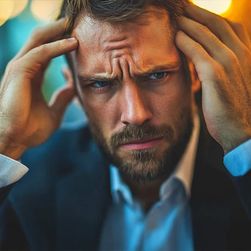 Stressed businessman with hands on head at dusk