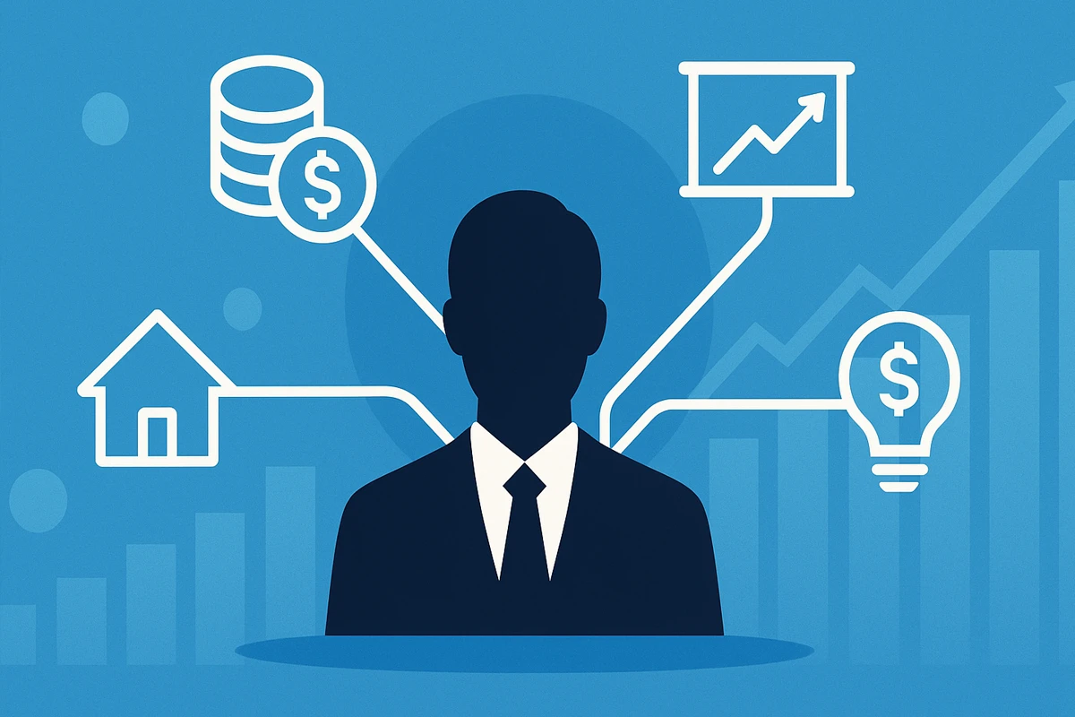 Silhouette with financial growth icons