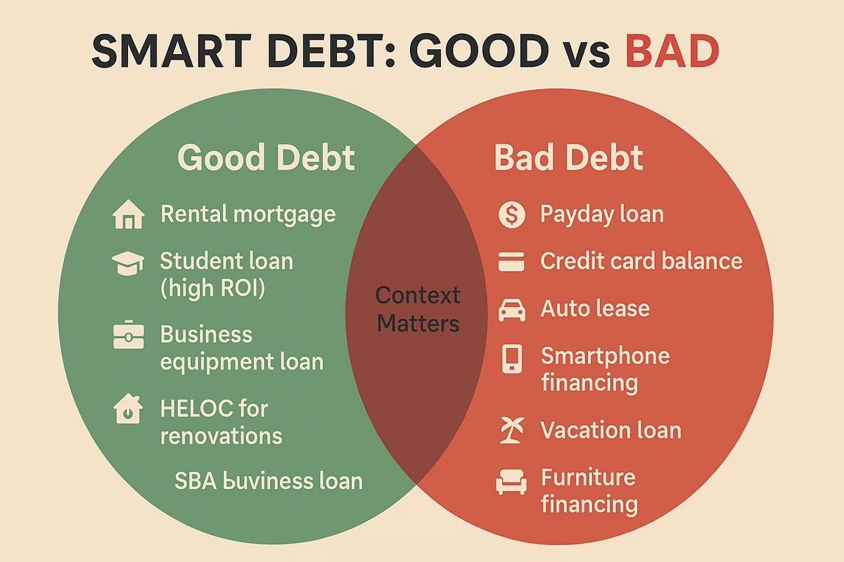 Infographic comparing good versus bad debt types