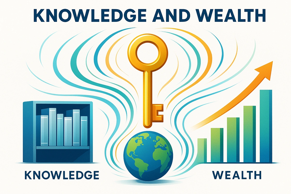 Graphic linking knowledge, key, and wealth growth