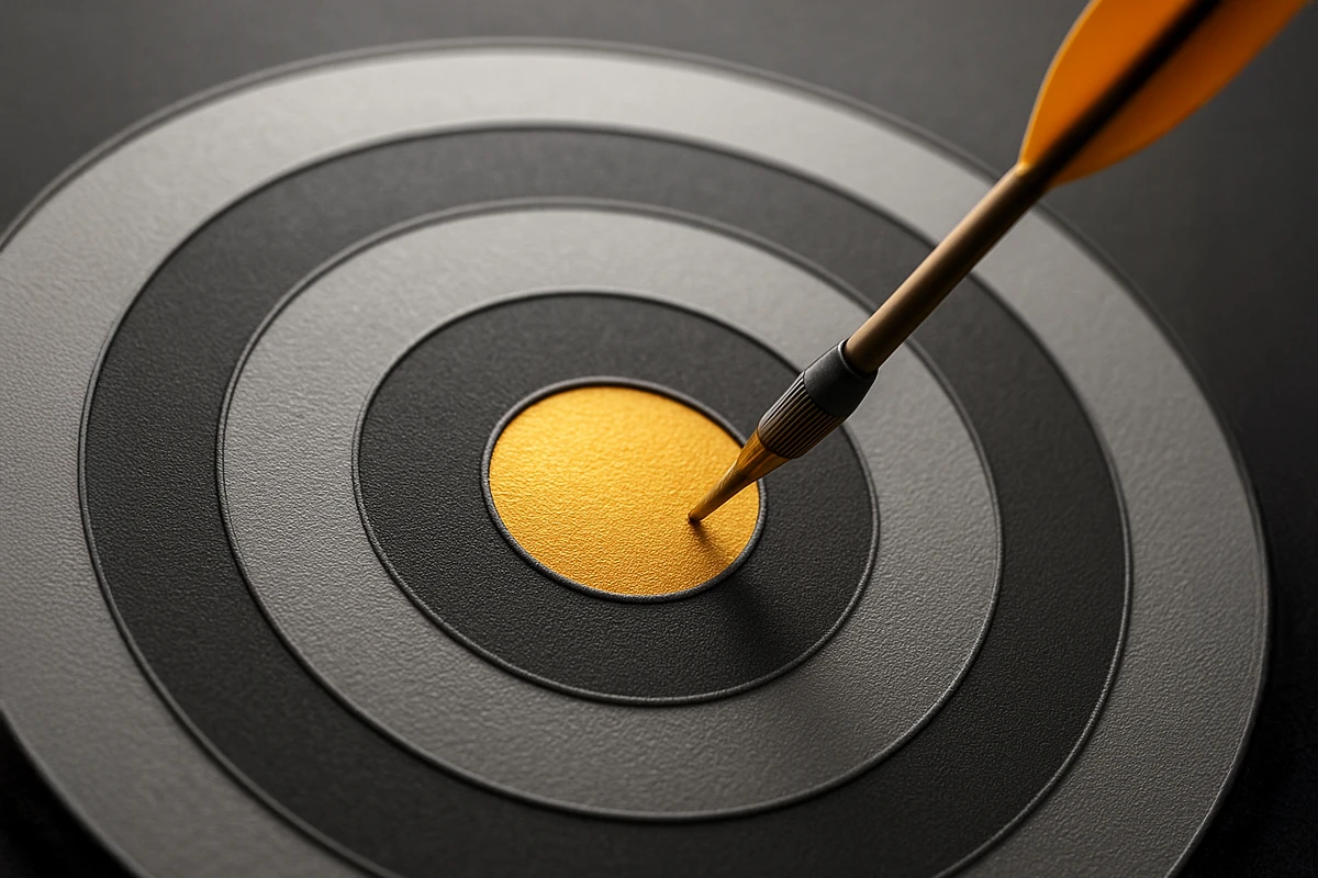 Dart hitting bullseye on circular target