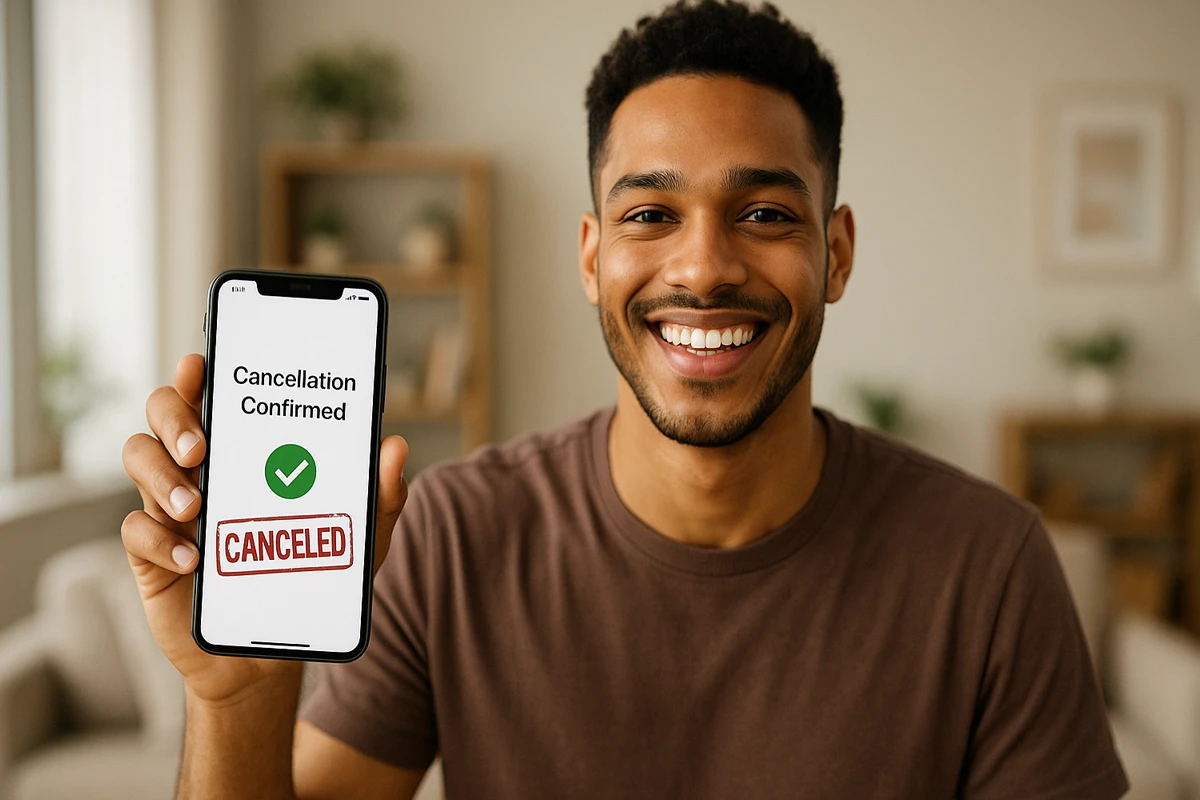 Stop Wasting Your Money: a man holding a cellphone with the words cancellation
