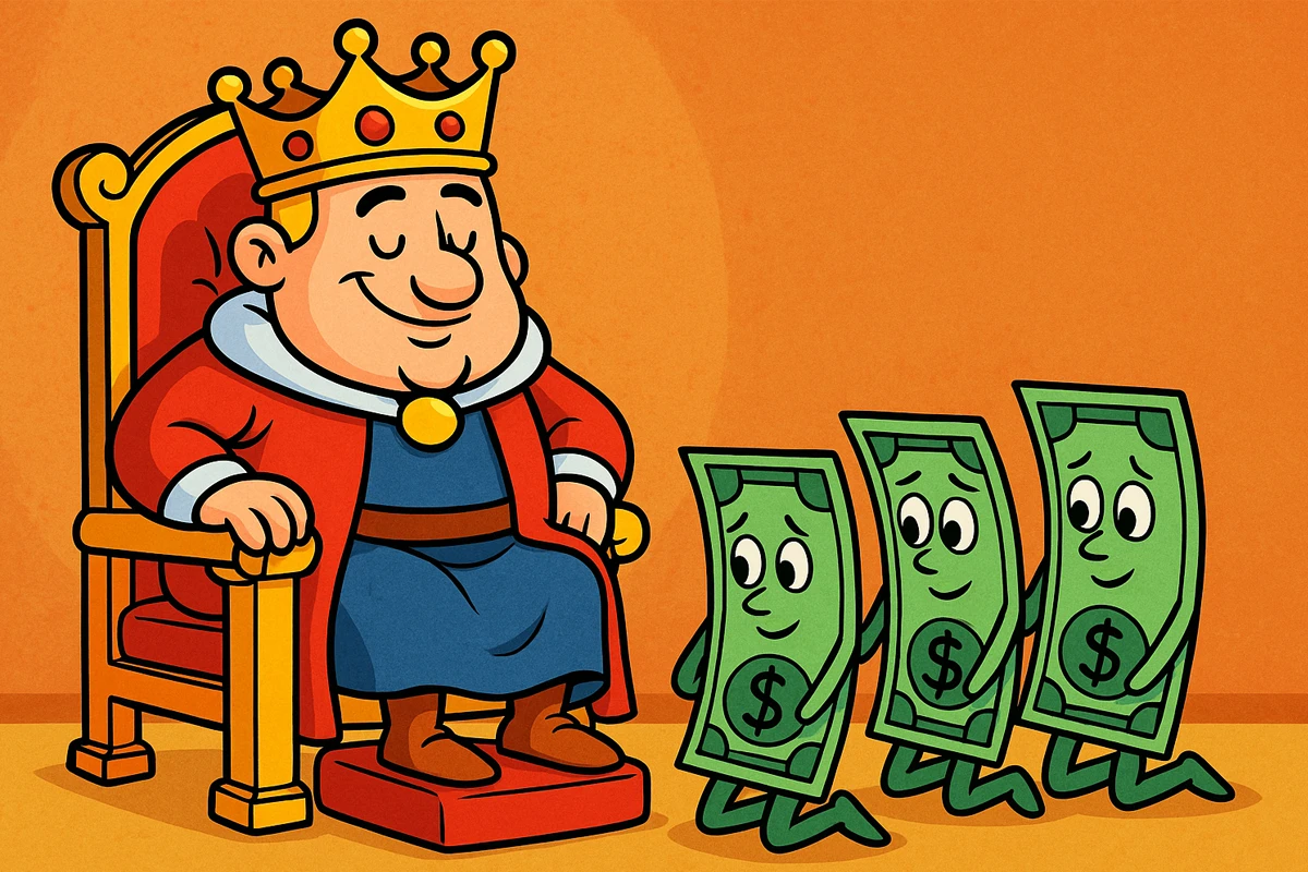 cartoon a cartoon of a king and money