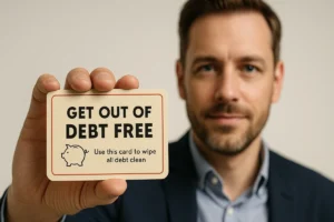 a man holding a sign
